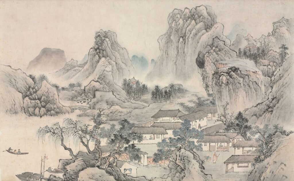 古代山野市集题材绘画，营造清代民间社会与流言蔓延的历史氛围。藏品图：The Cleveland Museum of Art / Unsplash